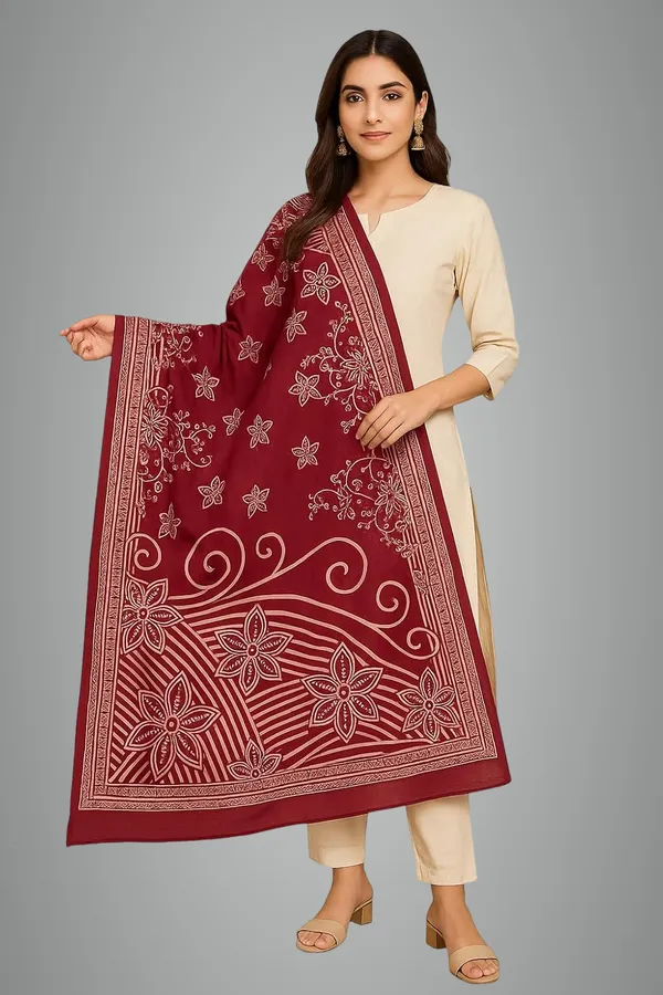 Maroon_Pure_Cotton_Printed_Dupatta_2.25M_Fancy_Cotton_Premium_Heavy_Dupatta_Style_Versatile_Shawl_For_Women