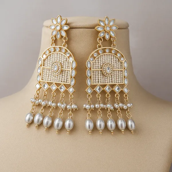 Silver_Regal_Pearl_&_Kundan_Handcrafted_Arch_Earrings