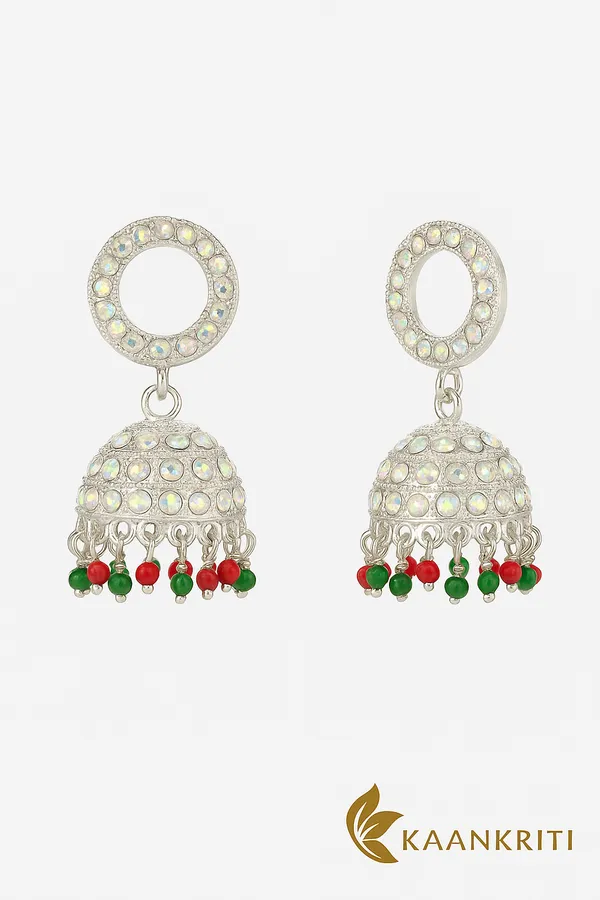 Golden_With_Red_&_Green_Accents_Limited_Edition_Festive_Mirror_Finish_With_Beads_Jhumka_Earrings