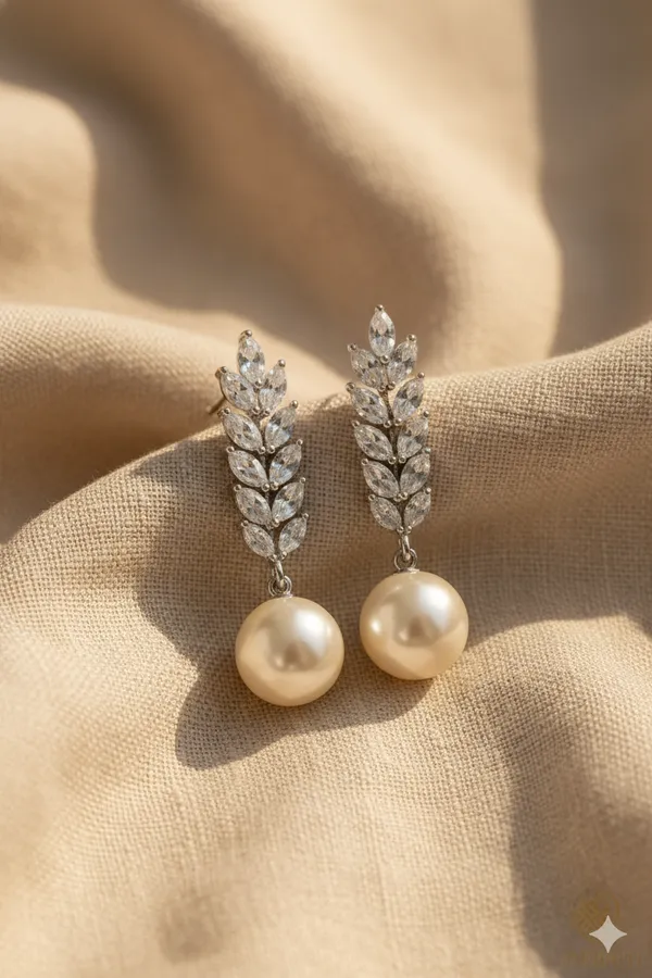 Silver_Leaf_&_Pearl_Drop_Elegant_Minimal_Luxury_Design_Earrings