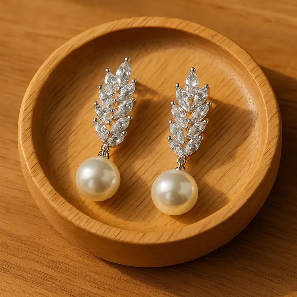 Silver_Leaf_&_Pearl_Drop_Elegant_Minimal_Luxury_Design_Earrings