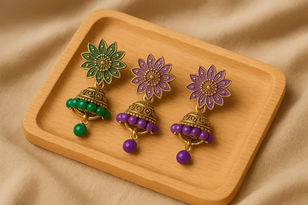 Green_&_Purple_Handcrafted_Combo_Antique_Gold_Finish_Festive_Ethnic_Jewellery_Jhumka_Earrings_(Pack_Of_2)