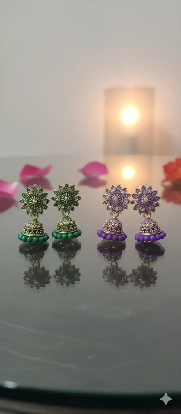 Green_&_Purple_Handcrafted_Combo_Antique_Gold_Finish_Festive_Ethnic_Jewellery_Jhumka_Earrings_(Pack_Of_2)
