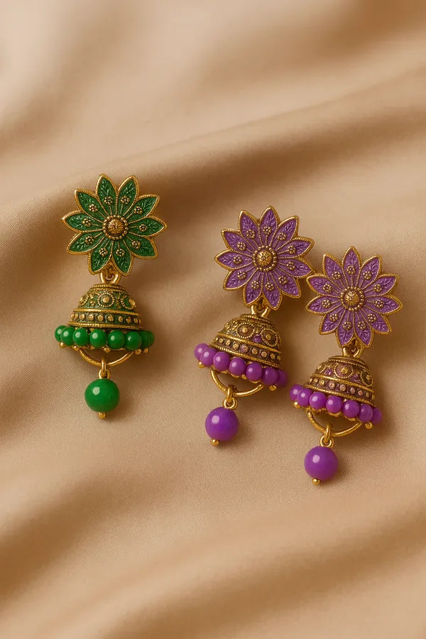 Green_&_Purple_Handcrafted_Combo_Antique_Gold_Finish_Festive_Ethnic_Jewellery_Jhumka_Earrings_(Pack_Of_2)