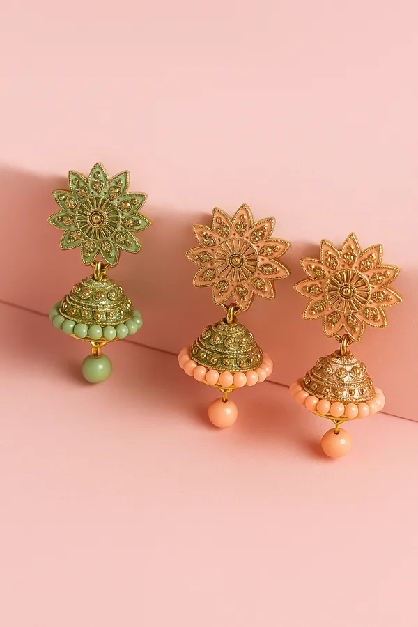 Green_&_Purple_Handcrafted_Combo_Antique_Gold_Finish_Festive_Ethnic_Jewellery_Jhumka_Earrings_(Pack_Of_2)