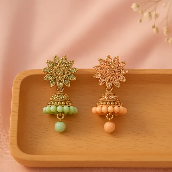 Green_&_Purple_Handcrafted_Combo_Antique_Gold_Finish_Festive_Ethnic_Jewellery_Jhumka_Earrings_(Pack_Of_2)