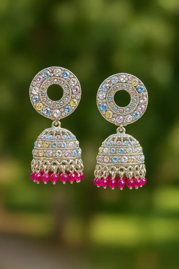 Silver_With_Multicolor_&_Crystal_Accents_&_Ruby_Red_Beads_Limited_Edition_Festive_Mirror_Finish_Jhumka_Earrings