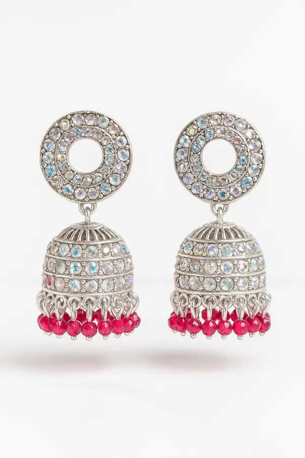 Silver_With_Multicolor_&_Crystal_Accents_&_Ruby_Red_Beads_Limited_Edition_Festive_Mirror_Finish_Jhumka_Earrings