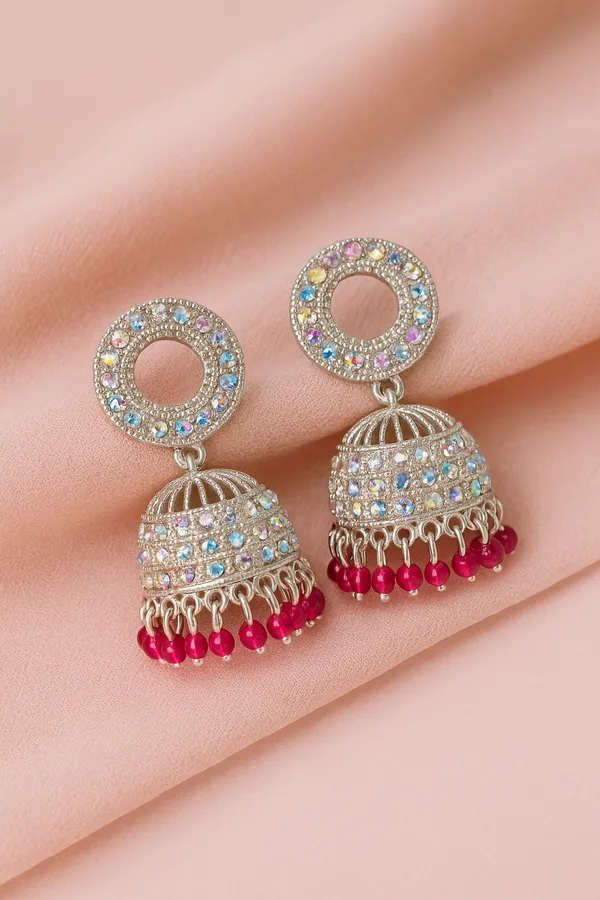 Silver_With_Multicolor_&_Crystal_Accents_&_Ruby_Red_Beads_Limited_Edition_Festive_Mirror_Finish_Jhumka_Earrings
