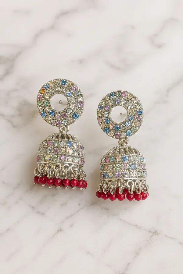 Silver_With_Multicolor_&_Crystal_Accents_&_Ruby_Red_Beads_Limited_Edition_Festive_Mirror_Finish_Jhumka_Earrings