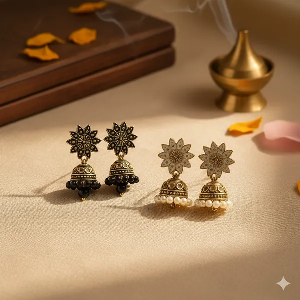 Black_&_White_Handcrafted_Combo_Antique_Gold_Finish_Elegant_Traditional_Ethnic_Jewelry_Jhumka_Earrings_(Pack_Of_2)