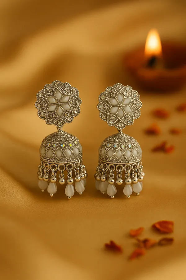 Silver_Elegant_Opal_&_Festive_Ethnic_Design_Jhumka_Earrings