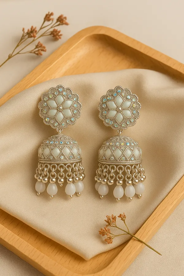 Silver_Elegant_Opal_&_Festive_Ethnic_Design_Jhumka_Earrings