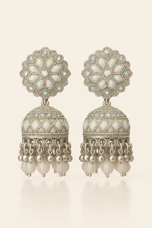 Silver_Elegant_Opal_&_Festive_Ethnic_Design_Jhumka_Earrings