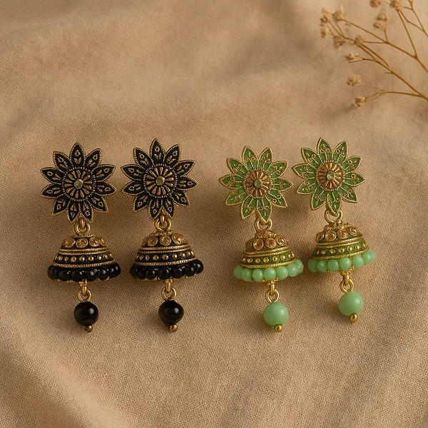 Black_&_Mint_Green_Handcrafted_Floral_Combo_Elegant_Traditional_Ethnic_Jewellery_Jhumka_Earrings_(Pack_Of_2)