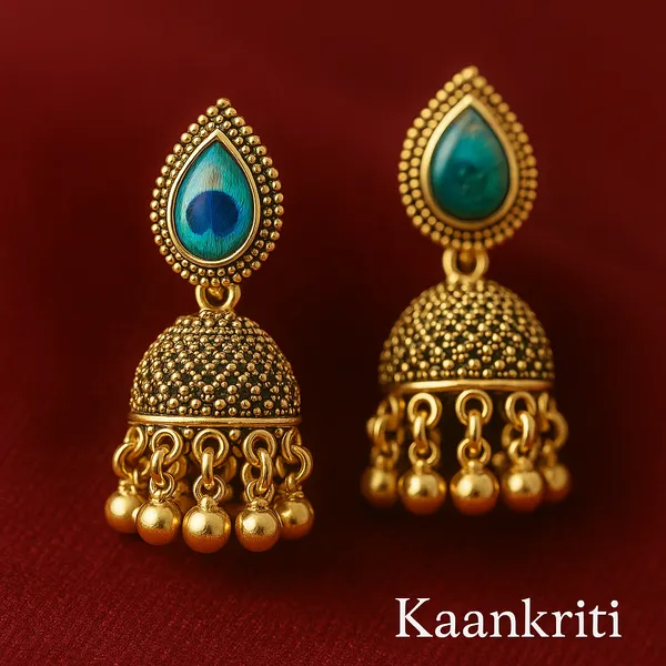 Antique_Gold_&_Green_&_Blue_Mor_Pankh_Inspired_Jhumka_Handcrafted_Elegant_Ethnic_Jewelry_Earrings