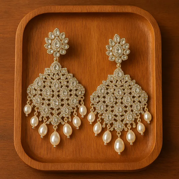 Silver_Elegant_Kundan_Pearl_Chandelier_Earrings