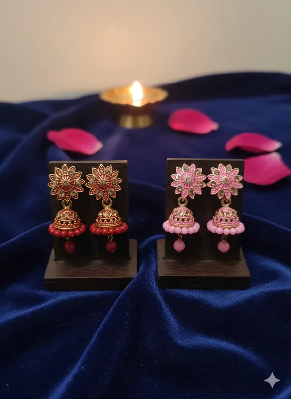 Red_&_Pink_Handcrafted_Combo_Gold_Plated_Festive_Ethnic_Jewellery_Jhumka_Earrings_(Pack_Of_2)