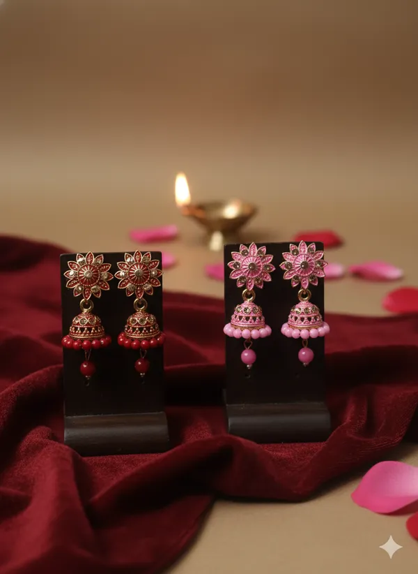 Red_&_Pink_Handcrafted_Combo_Gold_Plated_Festive_Ethnic_Jewellery_Jhumka_Earrings_(Pack_Of_2)