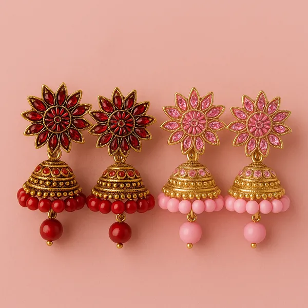 Red_&_Pink_Handcrafted_Combo_Gold_Plated_Festive_Ethnic_Jewellery_Jhumka_Earrings_(Pack_Of_2)
