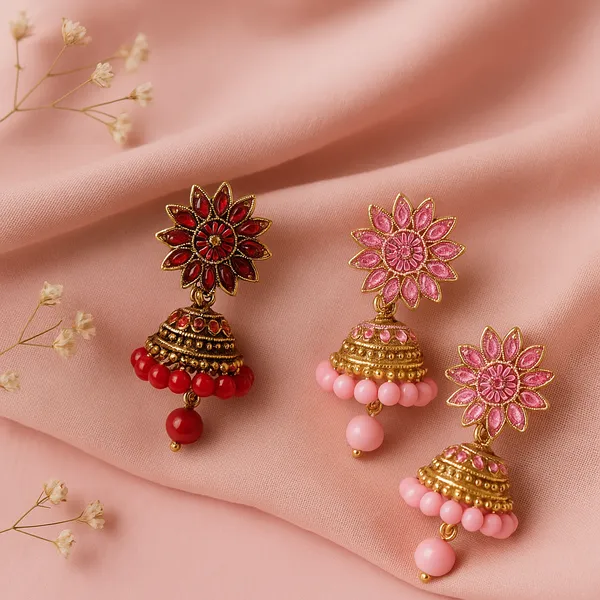 Red_&_Pink_Handcrafted_Combo_Gold_Plated_Festive_Ethnic_Jewellery_Jhumka_Earrings_(Pack_Of_2)