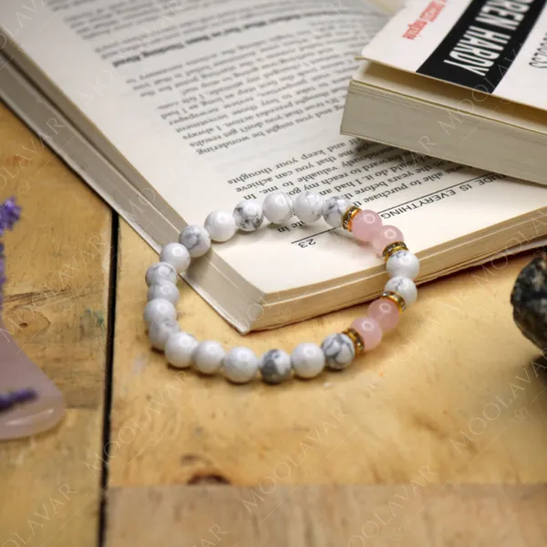 White_And_Pink_Crystal_Premium_&_Elegant_Howlite_&_Rose_Quartz_Bracelet_For_Unisex