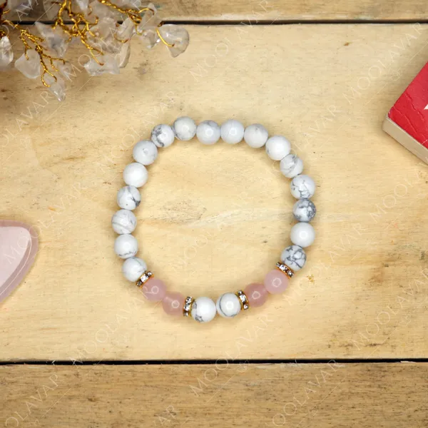 White_And_Pink_Crystal_Premium_&_Elegant_Howlite_&_Rose_Quartz_Bracelet_For_Unisex