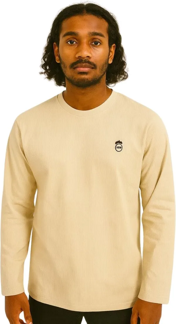 Beige_Cotton_Blend_Solid_Round_Neck_T-Shirt_For_Men