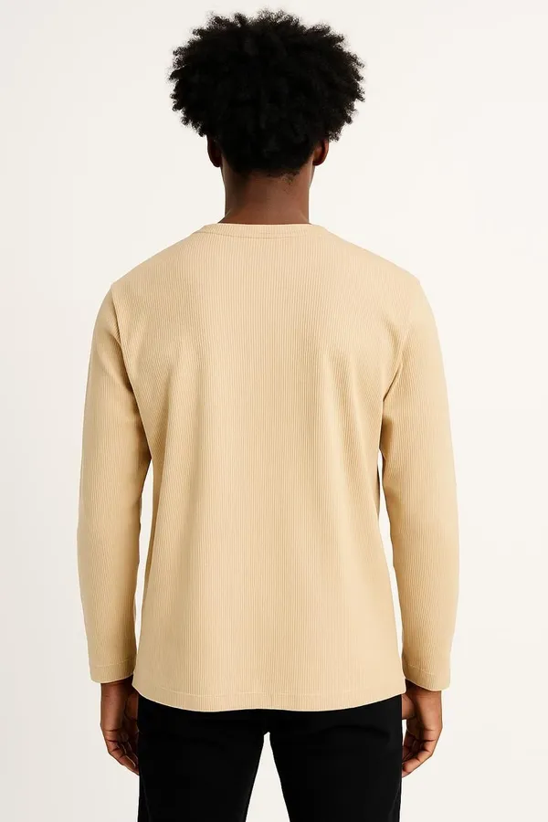 Beige_Cotton_Blend_Solid_Round_Neck_T-Shirt_For_Men