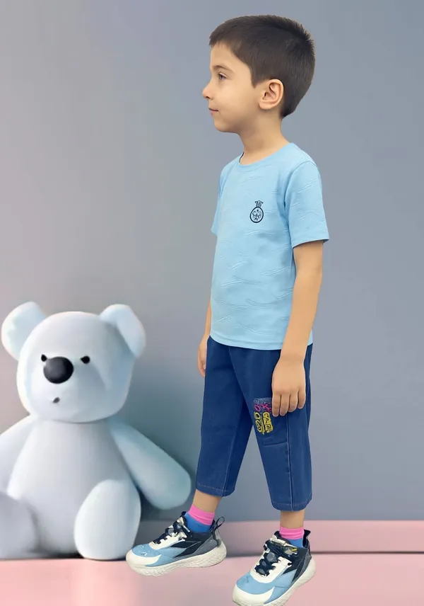 Blue_Pure_Cotton_Casual_T-Shirt_Capri_For_Boys