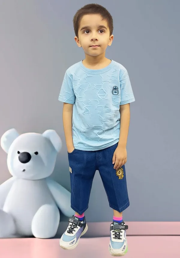 Blue_Pure_Cotton_Casual_T-Shirt_Capri_For_Boys