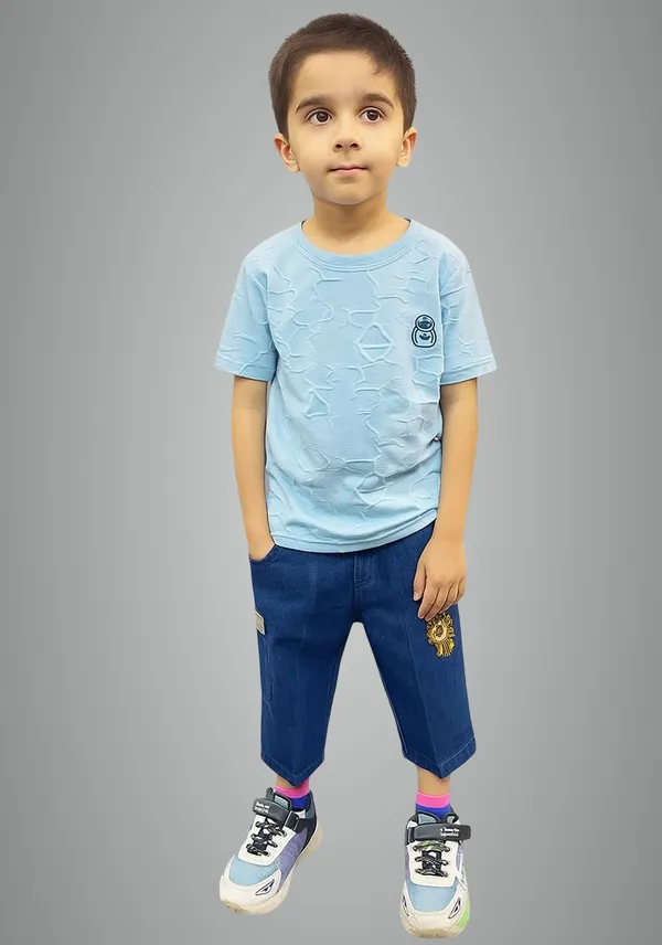 Blue_Pure_Cotton_Casual_T-Shirt_Capri_For_Boys