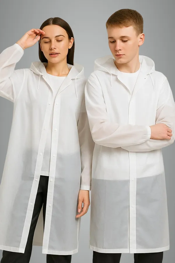 White_Polyester_Solid_Raincoat_For_Men_&_Women