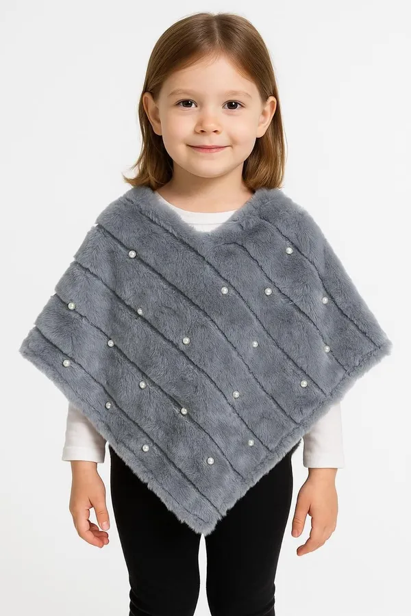 Grey_Velvet_Poncho_For_Girls