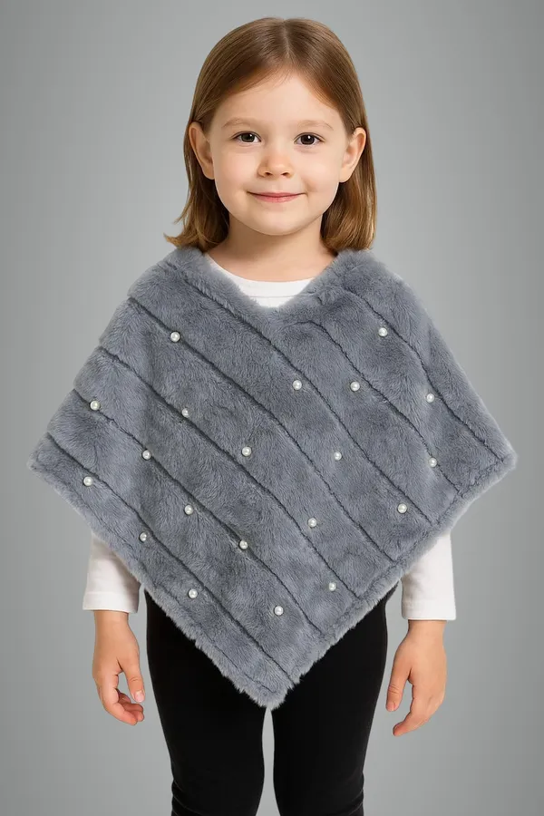 Grey_Velvet_Poncho_For_Girls