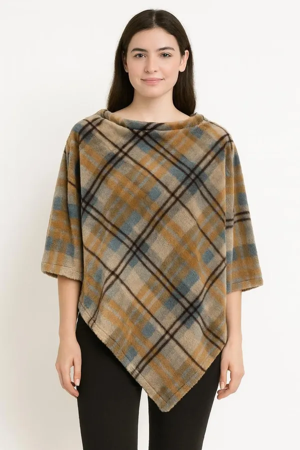 Multicolor_Wool_Blend_Wool_Blend_Poncho_For_Women