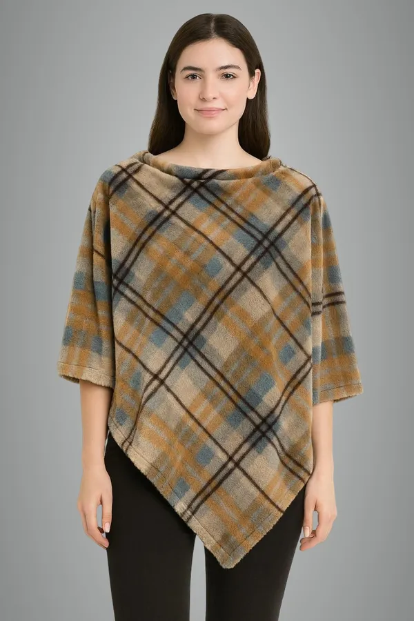 Multicolor_Wool_Blend_Wool_Blend_Poncho_For_Women
