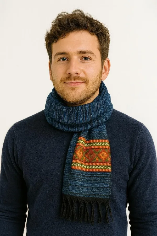 Blue_Wool_Blend_Printed_Muffler_For_Men