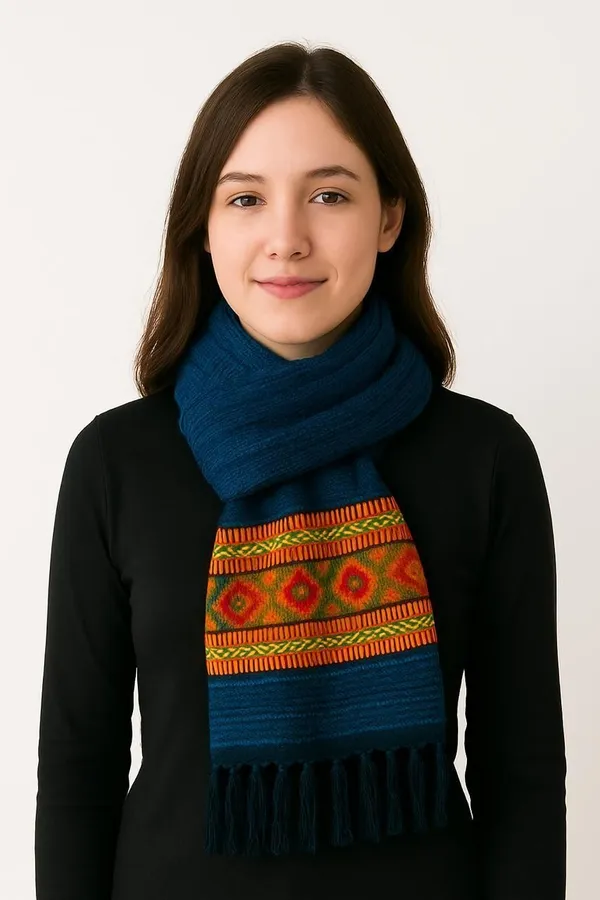 Blue_Wool_Blend_Printed_Muffler_For_Men