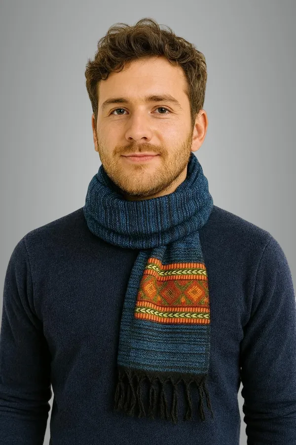 Blue_Wool_Blend_Printed_Muffler_For_Men