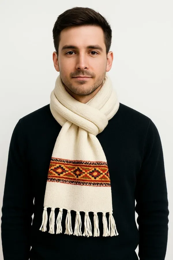 White_Wool_Blend_Printed_Muffler_For_Men