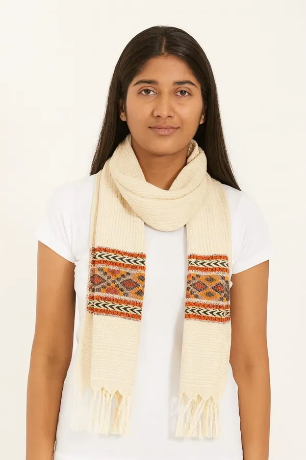 White_Wool_Blend_Printed_Muffler_For_Men
