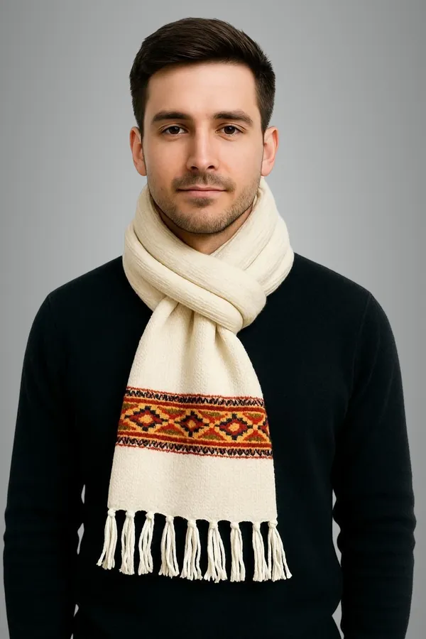 White_Wool_Blend_Printed_Muffler_For_Men