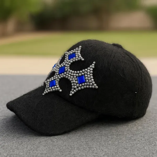 Black_Wool_Embellished_Sports/Regular_Cap_For_Women