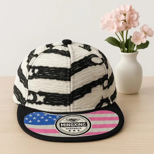 White_&_Black_Cotton_Printed_Snapback_Cap_For_Women