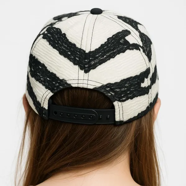 White_&_Black_Cotton_Printed_Snapback_Cap_For_Women