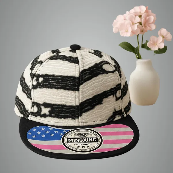 White_&_Black_Cotton_Printed_Snapback_Cap_For_Women
