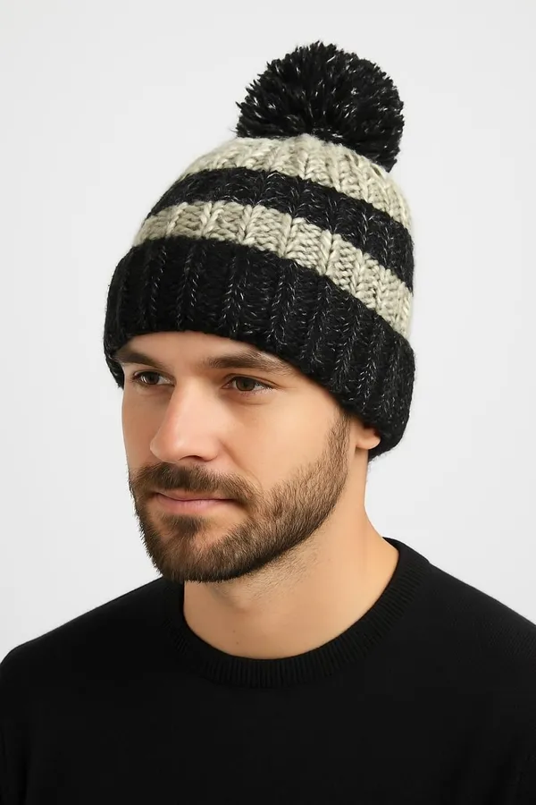 Black_&_White_Woolen_Printed_Sports/Regular_Cap_For_Men_&_Women