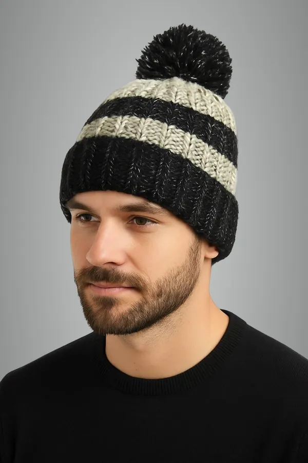 Black_&_White_Woolen_Printed_Sports/Regular_Cap_For_Men_&_Women