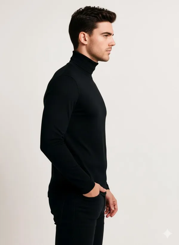 Black_Wool_Blend_Solid_High_Neck_Casual_Sweater_For_Men